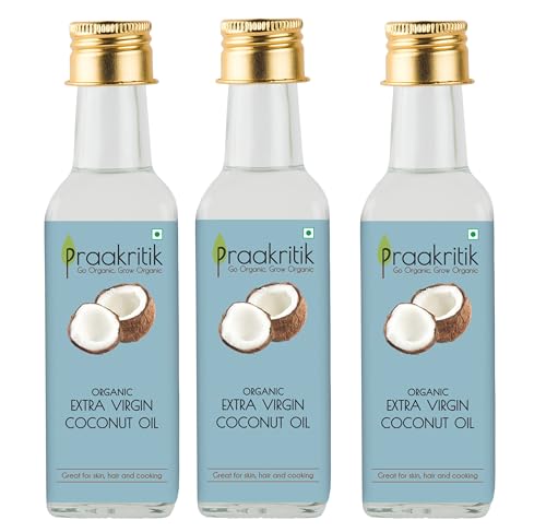 Image of Praakritik Extra Virgin Coconut Oil, Organic, Natural, Vegetarian, High in Fibre & Anti-Inflammatory in Nature, Pack of 3, 100Ml Each