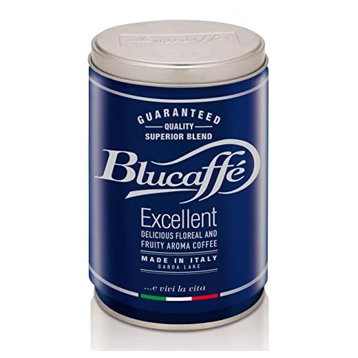 LUCAFFÈ Blucaffè Café molido , lata de café x 250 gr, aluminio que ahorra aroma, café molido Arábica gourmet, sabor afrutado, tostado medio, cuerpo medio, aroma intenso