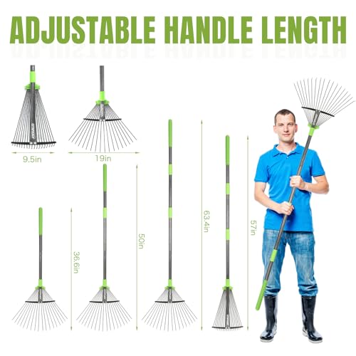 Joyhalo 63.4 Inch Adjustable Leaf Rake, 18 Tines Rake For Leaves With Detachable Handle thumb #4