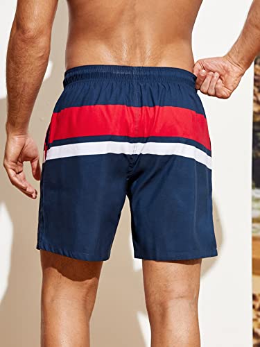 Wdirara Men's Allover Print Drawstring Waist Beach Hawaii Casual Swim Trunks Shorts Navy Blue Xxl #TOP1