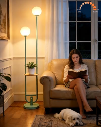 Image of Lightdot 63IN Green Floor Lamp 2 Globe Mid Century Standing Lamps with Bulbs Included Unique Vintage Dimmable Tall Floor Lamp with 5Lbs Heavy Base for Living Room /Wedding /Sofa Beside /Corner Decor