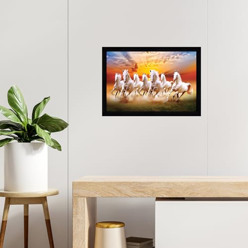 Image of Indianara Vastu Running Seven Horse Painting With Frame 20 Inches X 14 Inches (Style 3)