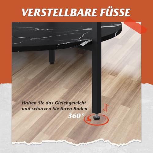 WLIVE Couchtisch Rund, Wohnzimmertisch Holz mit 2 Ebenen, Sofatisch mit viel Stauraum, für Wohnzimmer, Schlafzimmer, Modern Design, Marmor Schwarz – Bild 7