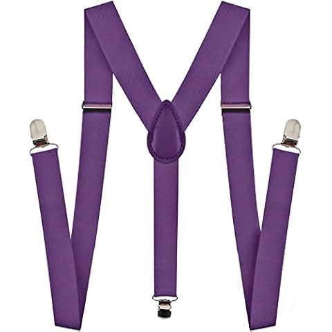 Unisex Adjustable Elastic Y Back Style Suspenders With 3 Strong Metal Clips, Purple, Large Cover