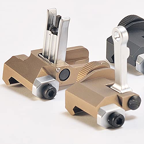 Metal Flip-Up Front & Rear Rapid Transition Sight Folding Sight Set, Adjustable Machine Sights, Double Aperture Iron Sights, K300 Back Up Scope Fit 20MM Rails Mount, Sand&Silver - Image 5