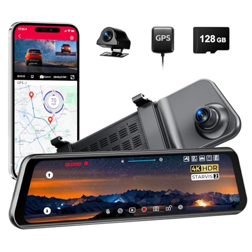 LD4K Max Spiegel-Dashcam mit 4K-Frontkamera und 1080p-Rückkamera, STARVIS 2-Sensor, 5,8-GHz-WLAN, ADAS, Sprachsteuerung, Nachtsicht und 128-GB-Speicherkarte