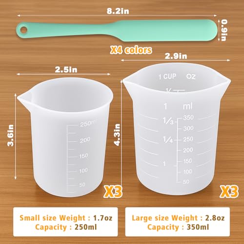 Silicone Chocolate Melting Cup Set with 6 Silicone Measuring Cups (250ml & 350ml & 600ml &1000ml) and 4PCS Heat-Resistant Jar Spatulas, Non-Stick Baking Tools for DIY Chocolate, Butter & Cream Mixing by Palksky - Used condition - Image 6