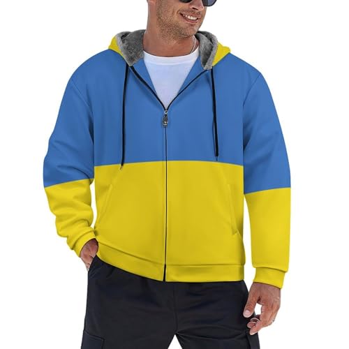 Winter Jacket Men, Lined Jacket With Hood Men, Ukraine Flag Coat With Zipper, Men'S Windproof Outdoor Jacket,3