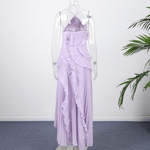 Robe longue drapée et plissée d'exception avec dos nu sculptural