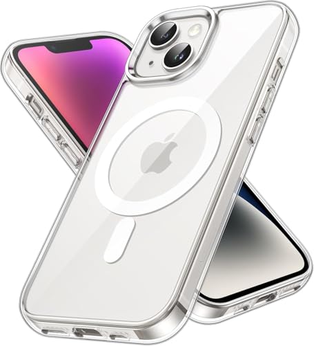 Image of JGD PRODUCTS Magnetic Silicone Case for iPhone 14 Compatible with MagSafe, Shockproof Phone Bumper Cover, Anti-Scratch Clear Back (Clear)