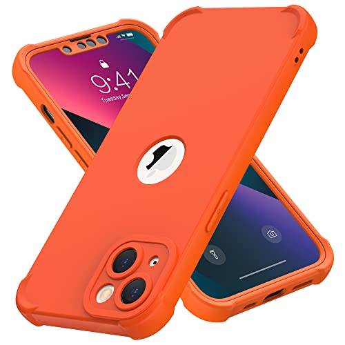ORETECH Coque pour iPhone 13 avec 2 Pièces Verre Trempé Protection écran,Antirayures Souple TPU Arrière et Rigide PC Housse de Protection iPhone 13 Coque iPhone 13 Antichoc Étui pour iPhone 13 Orange