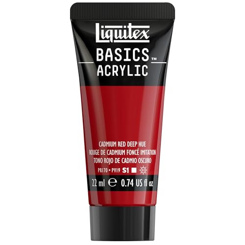 Liquitex 8870449 Basics Acrylfarbe - Kadmiumrot Dunkel Farbton - 22 ml Tube, lichtecht, mittlere Viskosität, seidenglänzend, monopigmentiert, Archivqualität