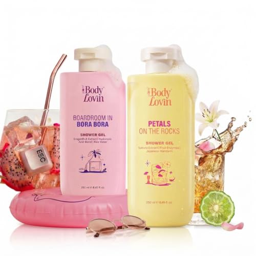 Image of Plum BodyLovin' Shower Gel Combo | Boardroom In Bora Bora & Petals On The Rocks | Hydrating & Reviving Body Wash | Tropical & Citrus Floral Fragrance | 250ml Each