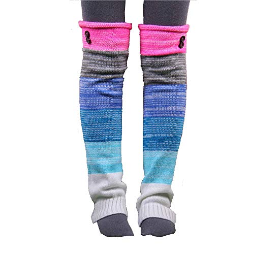 Women's Boho Knitted Warm Long Leg Warmer (Beige&khaki) (Rainbow & Black)2