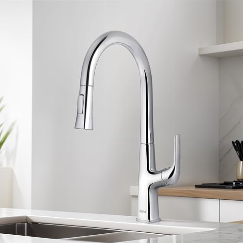 Image of Ruhe Spring Kitchen Sink Mixer Pull-Out Faucet Single Lever Tap with Dual Flow | Hot & Cold Water | Table Mounted Kitchen Sink Tap