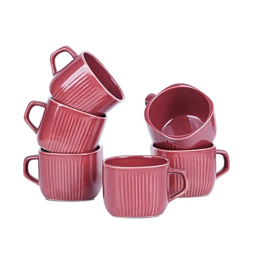 Image of DATA Ceramic Zen Coffee Mugs in Maroon, Set of 6, 199 ml