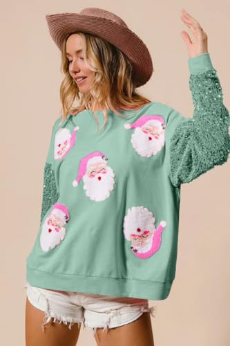 NUFIWI Women Christmas Sweatshirt Sequined Long Sleeve Glitter Santa Shirt Funny Merry Sweatshirts Xmas Holiday Pullover - Image 5