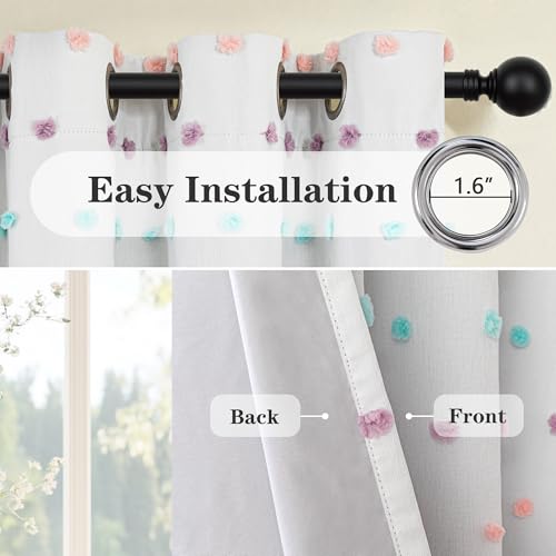 Image of MEETSKY Kids Blackout Curtains for Girls Bedroom,50x95 in Pom Pom Curtains | 100% Blackout Light Blocking Drapes,Nursery Curtain,Room Darkening,Thermal Insulated Grommet Drape,Rainbow,Cute,2 Panels Set