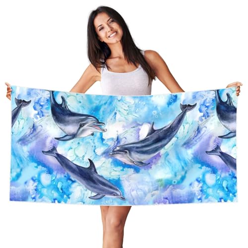 HDTVTV Pintura delfín,Toalla de Playa de Terciopelo Toalla de baño Ultra Suave Manta de Playa de Secado rápido