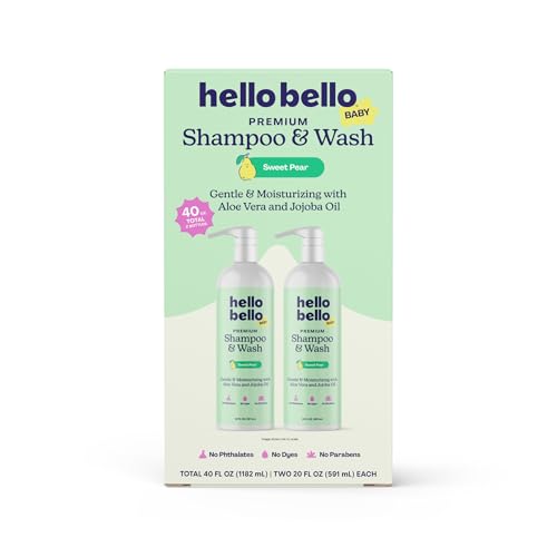 Hello Bello Sweet Pear Shampoo & Body Wash Hypoallergenic Dermatologist & Pediatrician Tested Formula for Babies & Kids 20 FL Oz (Pack of 2)