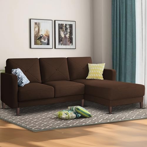 Image of Baloney RHS 4 Seater L Shape Sofa Set for Living Room (Brown Fabric) Premium Fabric Sofa