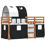 vidaXL Litera con Cortinas Madera Maciza Pino Blanco y Negro 90x190 cm, litera Doble