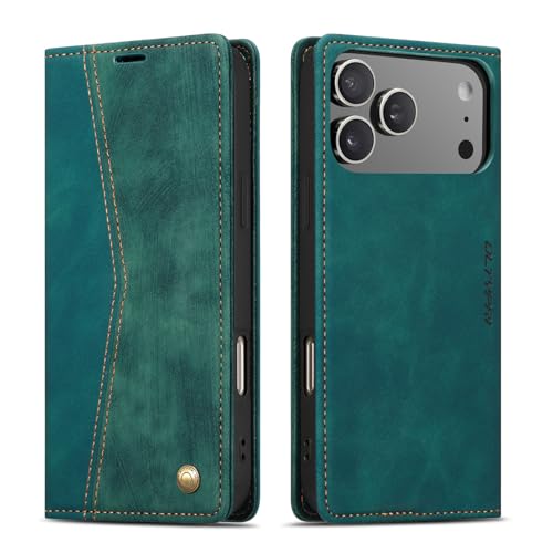 Coque portefeuille iPhone 17 Pro antichoc housse cuir PU vintage vert