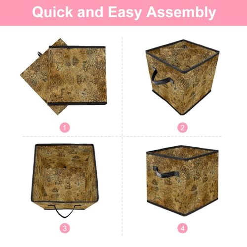 Boîte de rangement pliable motif vieille carte vintage avec poignées cubes