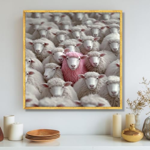 Cuadro de oveja rosa en lienzo para decorar una habitación infantil alegre