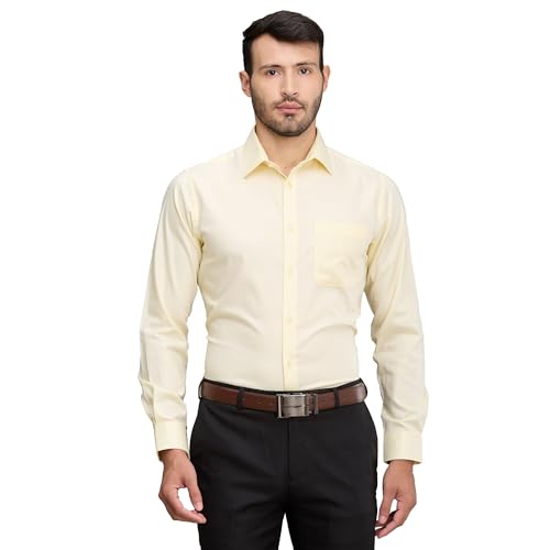 Image of Raymond Men's Slim Fit Solid Pattern Pure Cotton Full Sleeve Semi Cut Away Collar Formal Shirt