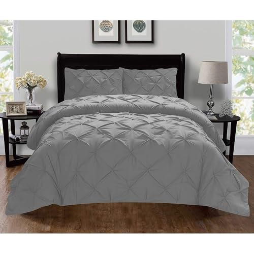 Silky Soft 2 Piece Pretty Pleated Pintuck Tufted Design Boho Duvet Cover Twin/Twin-Twin XL Size | All Seasons Dark Gray Color Shabby Chic Bedding Aesthetic Luxury Look Stain Wrinkle Free