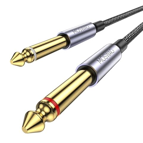 MOSWAG Kabel gitarowy, kabel gitarowy, profesjonalny kabel 5M, 1/4, kabel przyłączeniowy do gitary elektrycznej i audio stereo ze złączem 6,35 mm do gitary basowej, gitary elektrycznej