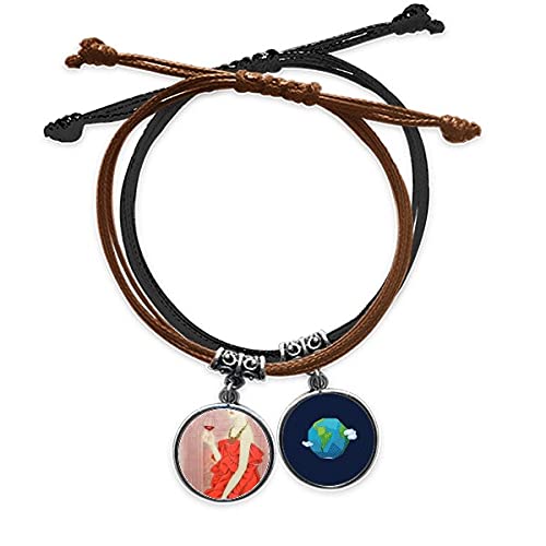 Pulsera de cuerda mano con cuero tierra y motivo de vestido rojo tradicional