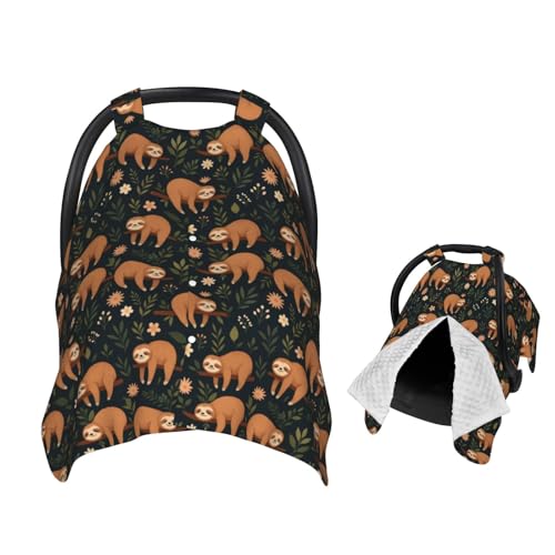 Image of Funny Hanging Sloth Baby Car Seat Canopy Nursing Cover for Newborn Car Seat Breastfeeding Covers Blanket Newborn Shower Gift