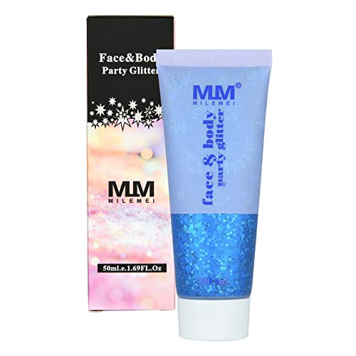 Gel Purpurina Cara,50 ML Purpurina Para La Cara,6 Colores Brillantes Para La Cara Maquillaje Apto Para Festivales, Purpurina Maquillaje Gel, Maquillaje De Escenario (Azul) Cover