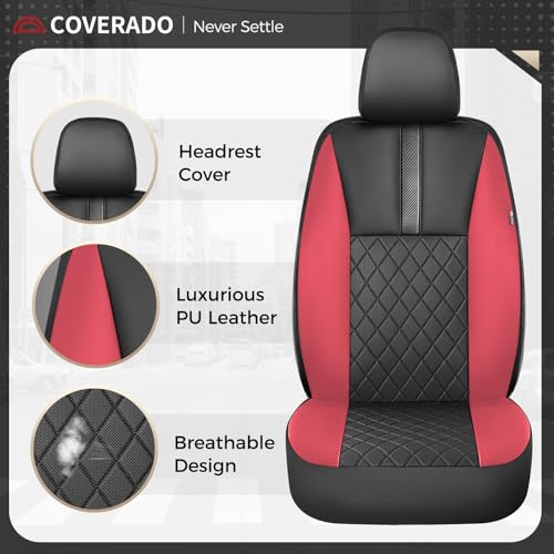 Image of Coverado Car Seat Covers Front Pair, Automotive Leather Seat Covers for Car，Universal Fit Front Back Seat Cover, Non-Slip Waterproof Breathable Car Seat Protector
