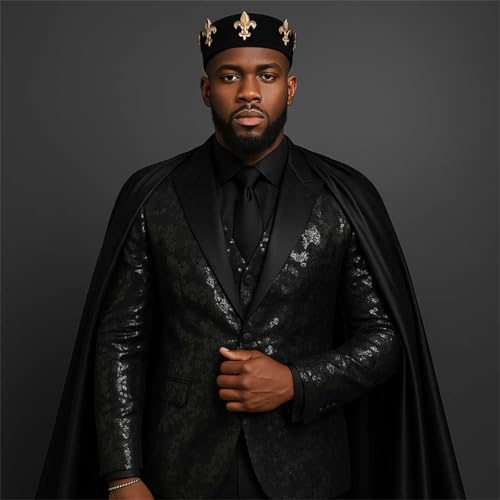 Men's 3 Piece Slim Fit Shiny Blazer Pants Detachable Satin Capes Tuxedo Set for Wedding Party Graduation Ball3