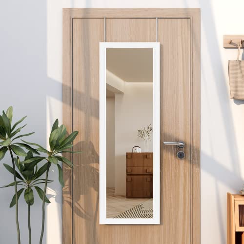 Image of NeuType Over The Door Mirror Full Length Mirror Hanging Over Door or Leaning Against Wall or Mounted On Wall, 44 inchx16 inch, White, No Stand