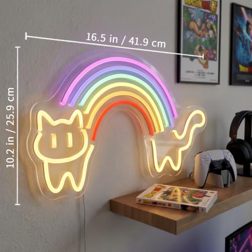 Image of Rainbow Cat LED Neon Sign, Dimmable USB Light for Kids Room Wall Decor Gift