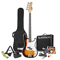 Complete beginner electric bass guitar kit with 40W amplifier, sunburst finish, gig bag, stand, tuner, spare strings, picks, cable, strap, and efficient guitar string cleaner Plug in and play instantly with a full size bass guitar, comfortable maple ...