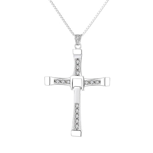 VQNJRZIGB Men's 925 Sterling Silver Vin Diesel Cross Necklace Dominic Toretto Fast And Furious Pendant Big Size 22g Heavy Chain Jewellery,60CM(S)
