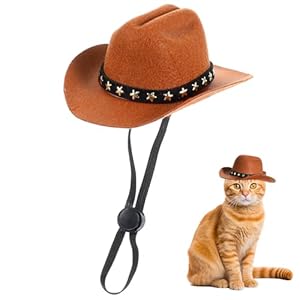 Dimeho Pet Cowboy Costume Cosplay Cap Halloween Cowboy Hat for Pet Mini Puppy Hat Dog Cat Pet Holiday Party Decoration(Brown, S)