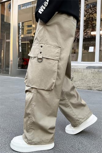 SANGTREE Boys' Casual Cargo Pants Kids Elastic Waist Outdoor Hiking Trousers with Pockets, 4-14 Years3