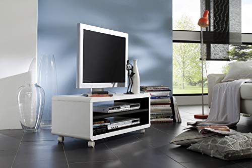 PEGANE Meuble TV décor Blanc et Noir avec roulettes - L79 x H35 x P39 cm