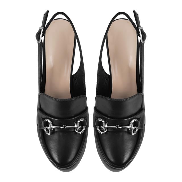 Richealnana Women's Platform Chunky Heel Back Strap Buckle Pull On High Heel Pumps3