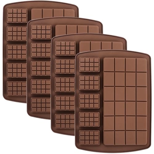 4 Pcs Chocolate Bar Silicone Moulds, Silicone Chocolate Moulds, Non-Stick Chocolate Moulds, Candy Chocolate Making Mold for Snack Waffles,Cookies,Ice Cubes(Brown)