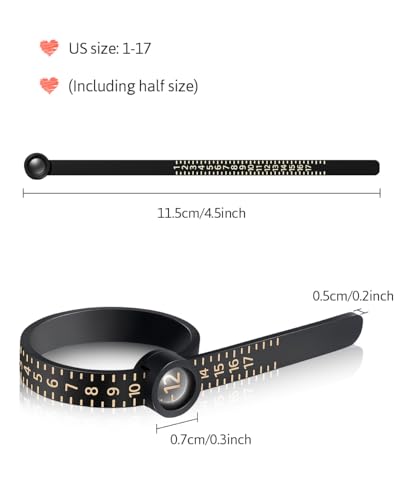 Meowoo Ring Sizer Measuring Tool with Magnifier, for Ring Measurer and Ring Sizer Clear and Intuitive Reading. Plastic Ring Sizer with Lens, 1-17