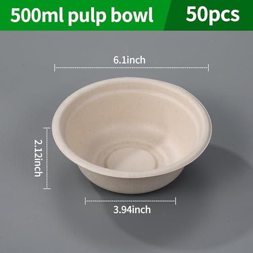 BUCOMTU 50 Stück 500ML Einwegpapierschalen, Umweltfreundliche Einwegschalen, Einweg Suppenschalen, Pappschalen… – Ansicht 2