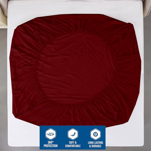 Image of Waterproof Soft Terry Cotton Mattress Protector /Breathable Elastic Fitted Style /Bed Cover Queen 78 inchX66 inch / 6.5ft X 5.5ft /198 x 167 cm,Burgundy