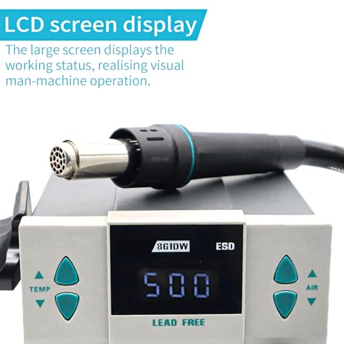 861DW Hot Air Rework Station, 110v 1000W Digital Display Automatic Sleep Hot Air Gun Soldering Station, with 7 air nozzles, Adjustable Temperature Desoldering Gun BGA Rework Station by JUSTHERE - Image 5